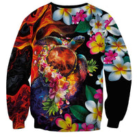 Hawaiian Lei Day Sweatshirt Colorful Plumeria and Volcanic Turtle with Abstract Lava Texture LT03 - Polynesian Pride