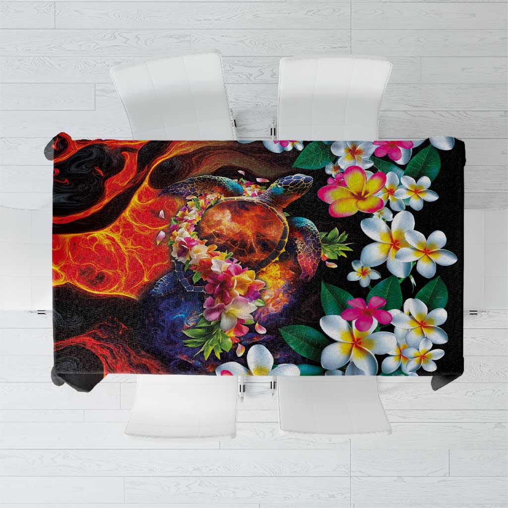 Hawaiian Lei Day Tablecloth Colorful Plumeria and Volcanic Turtle with Abstract Lava Texture LT03 Black - Polynesian Pride