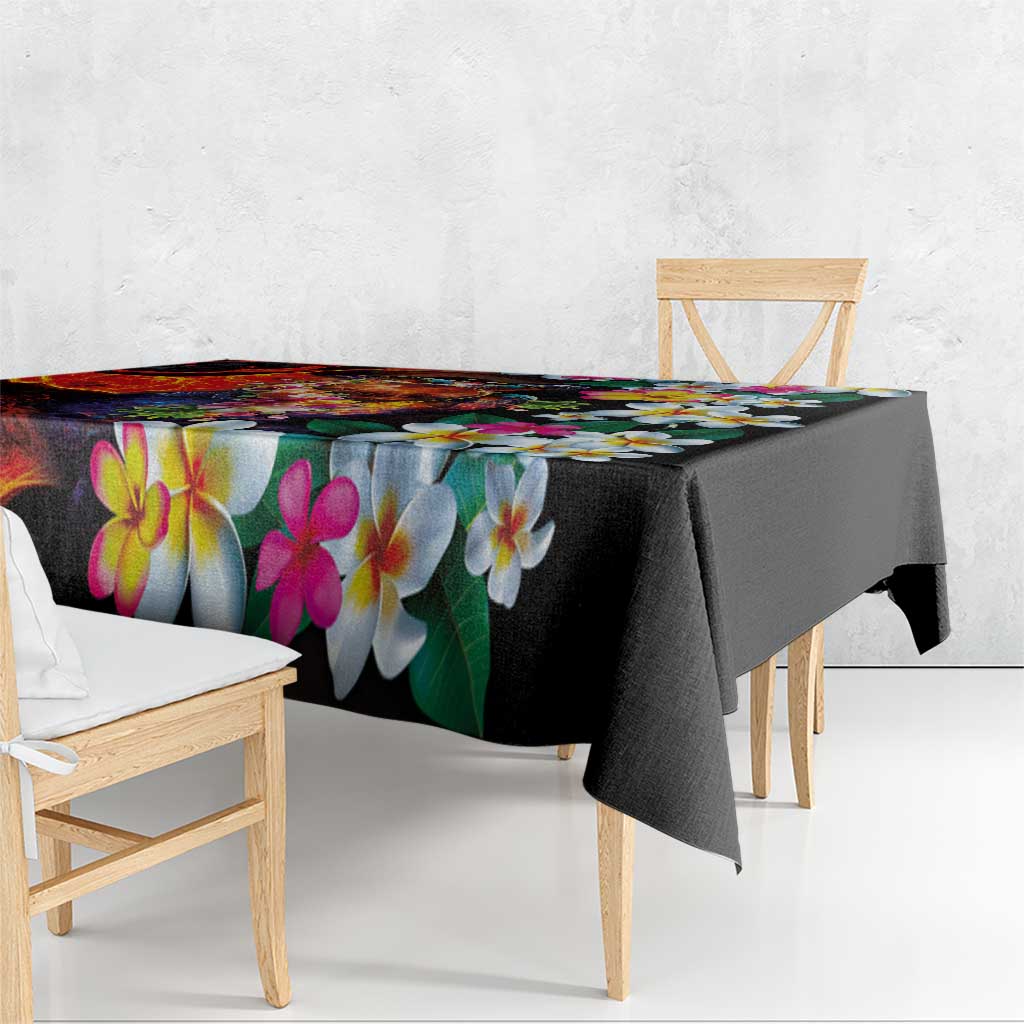 Hawaiian Lei Day Tablecloth Colorful Plumeria and Volcanic Turtle with Abstract Lava Texture LT03 - Polynesian Pride