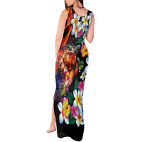 Hawaiian Lei Day Tank Maxi Dress Colorful Plumeria and Volcanic Turtle with Abstract Lava Texture LT03 - Polynesian Pride