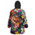 Hawaiian Lei Day Wearable Blanket Hoodie Colorful Plumeria and Volcanic Turtle with Abstract Lava Texture