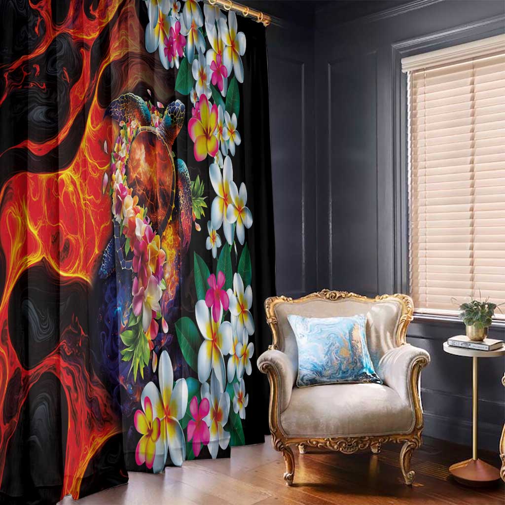 Hawaiian Lei Day Window Curtain Colorful Plumeria and Volcanic Turtle with Abstract Lava Texture LT03 - Polynesian Pride