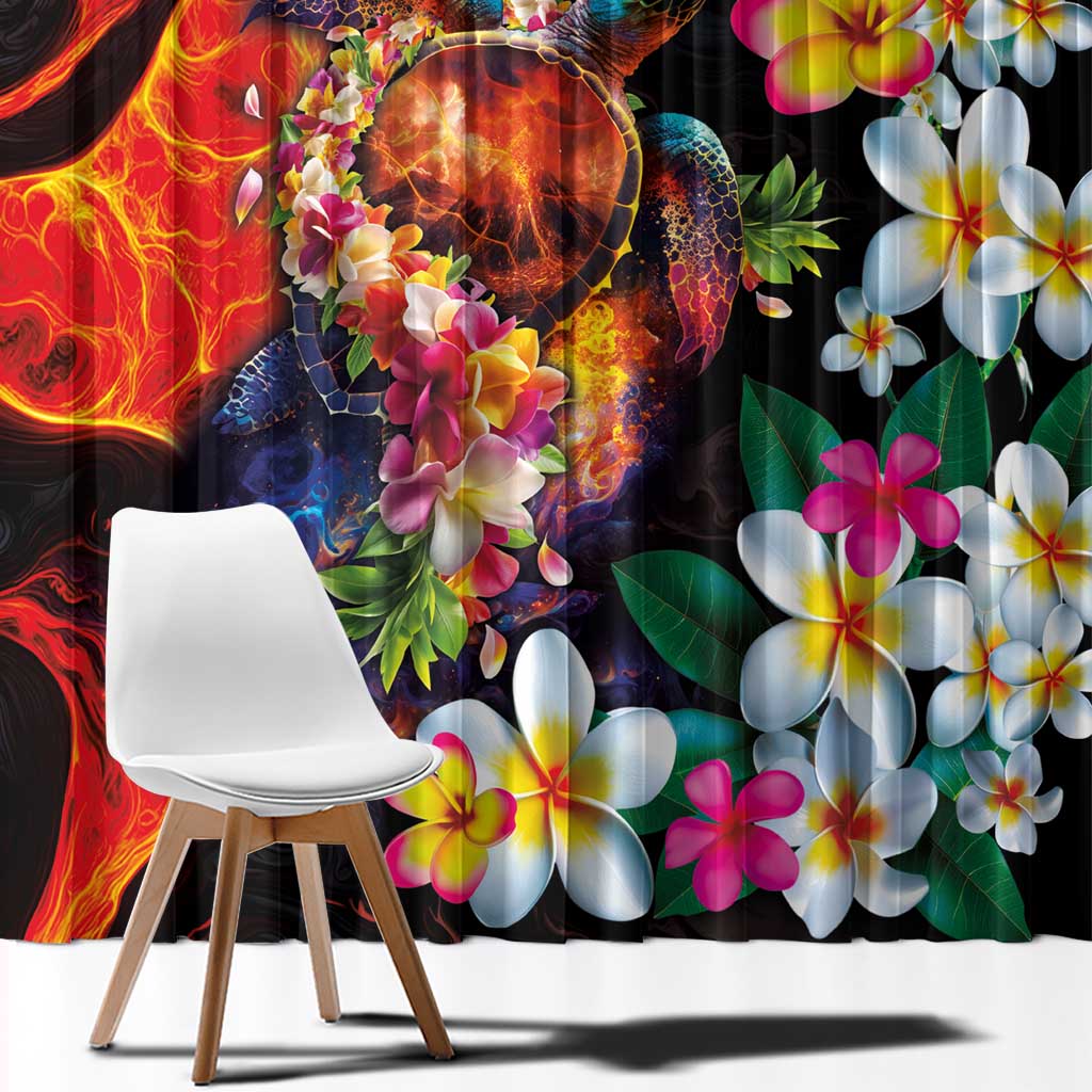 Hawaiian Lei Day Window Curtain Colorful Plumeria and Volcanic Turtle with Abstract Lava Texture LT03 - Polynesian Pride