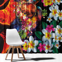 Hawaiian Lei Day Window Curtain Colorful Plumeria and Volcanic Turtle with Abstract Lava Texture LT03 - Polynesian Pride