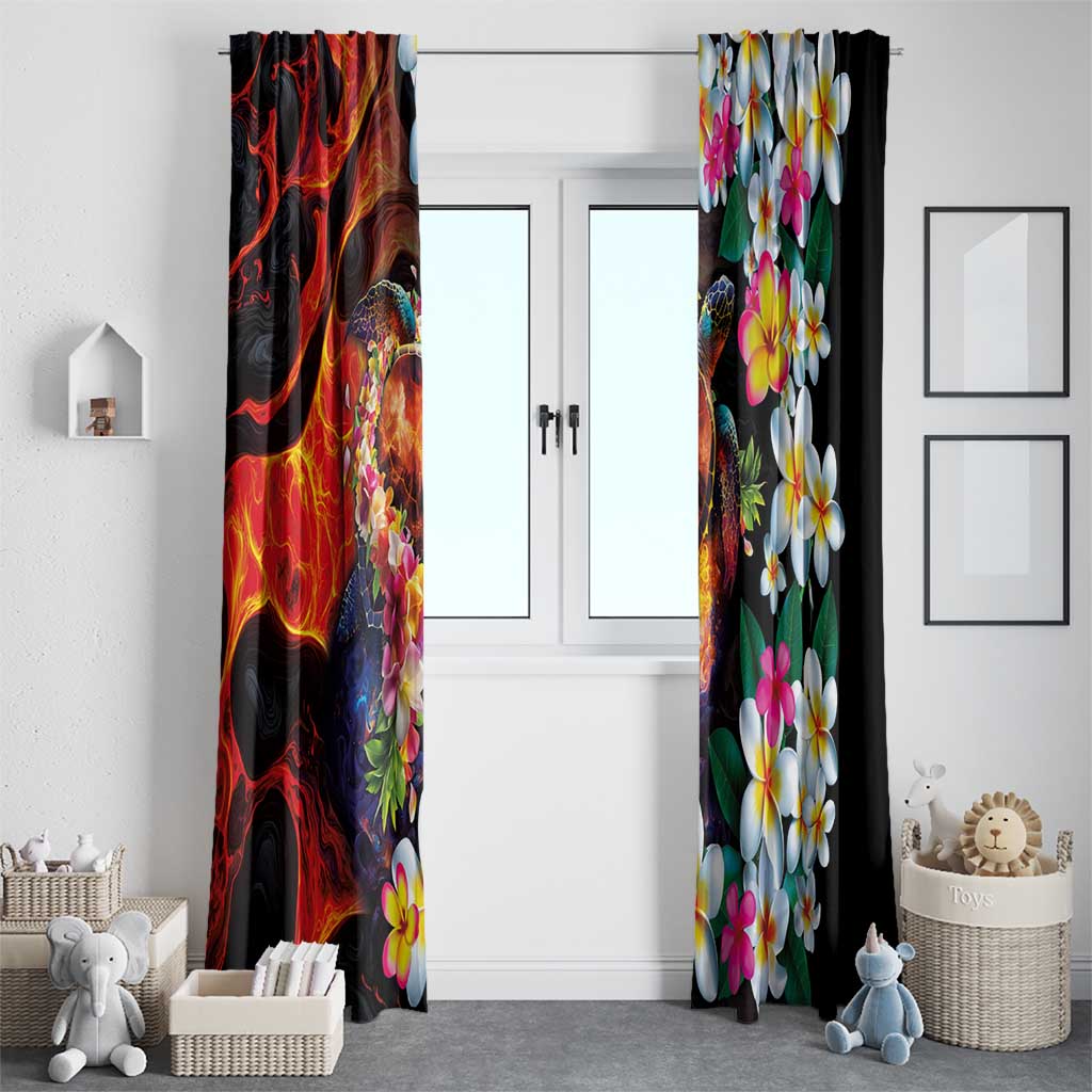 Hawaiian Lei Day Window Curtain Colorful Plumeria and Volcanic Turtle with Abstract Lava Texture LT03 - Polynesian Pride