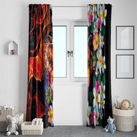 Hawaiian Lei Day Window Curtain Colorful Plumeria and Volcanic Turtle with Abstract Lava Texture LT03 - Polynesian Pride