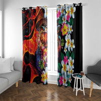 Hawaiian Lei Day Window Curtain Colorful Plumeria and Volcanic Turtle with Abstract Lava Texture LT03 With Grommets Black - Polynesian Pride