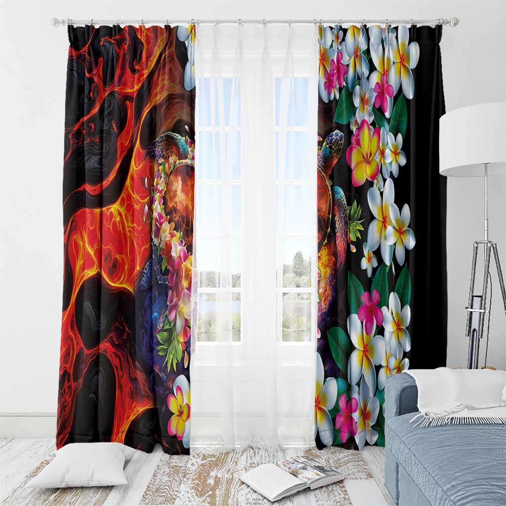 Hawaiian Lei Day Window Curtain Colorful Plumeria and Volcanic Turtle with Abstract Lava Texture LT03 - Polynesian Pride
