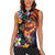 Hawaiian Lei Day Women Sleeveless Polo Shirt Colorful Plumeria and Volcanic Turtle with Abstract Lava Texture