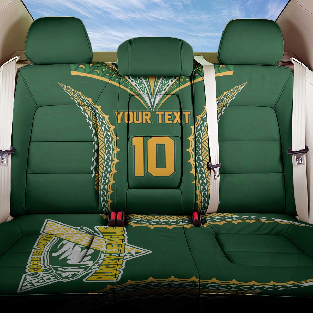 Custom Cook Islands Rugby League Back Car Seat Cover Tatau Tribal Pattern-Special Edition Green Color