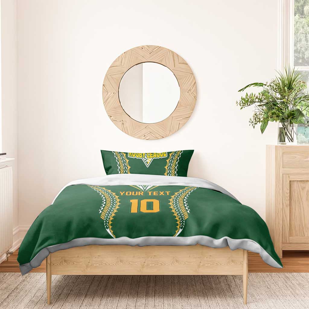Custom Cook Islands Rugby League Bedding Set Tatau Tribal Pattern-Special Edition Green Color