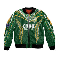 Custom Cook Islands Rugby League Bomber Jacket Tatau Tribal Pattern-Special Edition Green Color