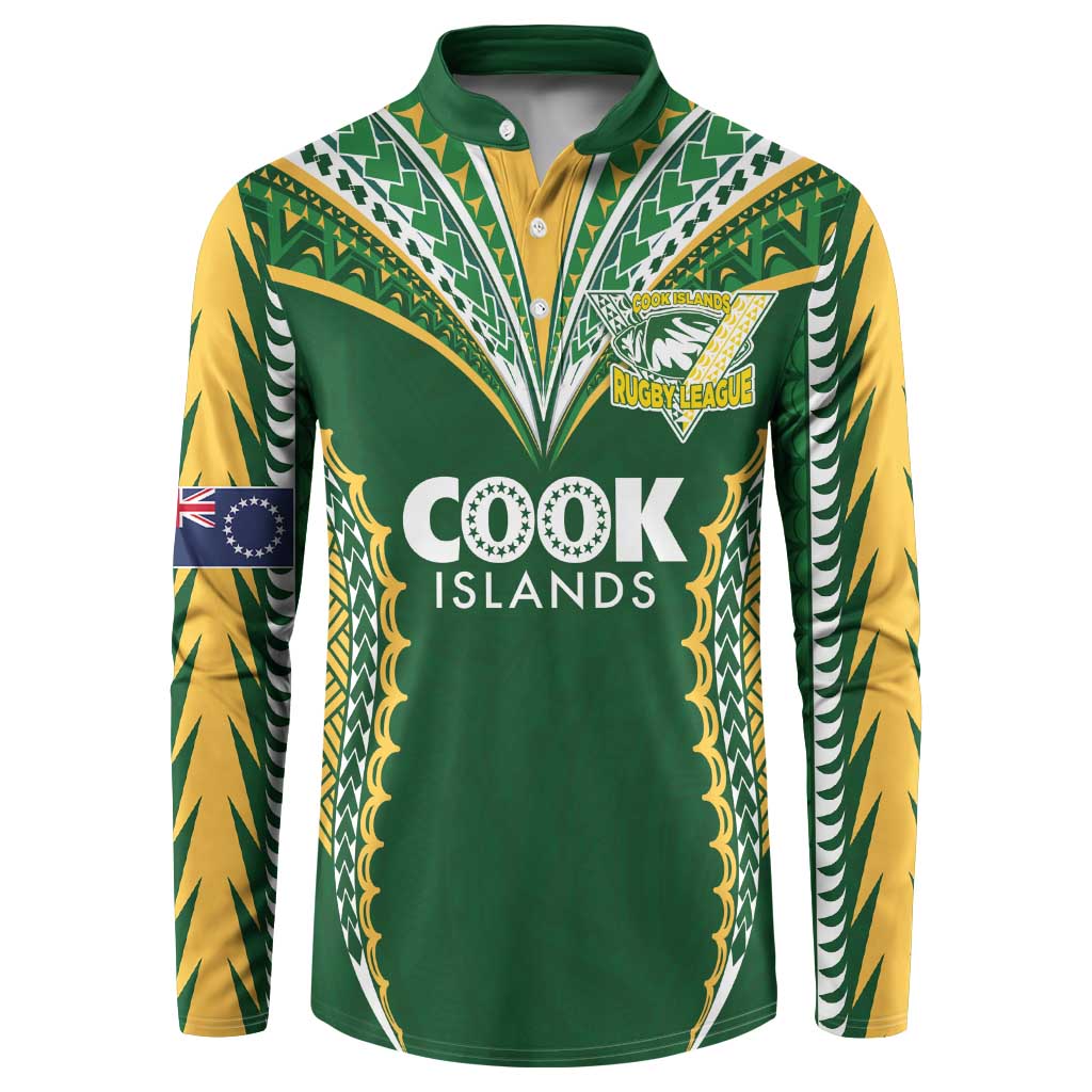 Custom Cook Islands Rugby League Button Sweatshirt Tatau Tribal Pattern-Special Edition Green Color