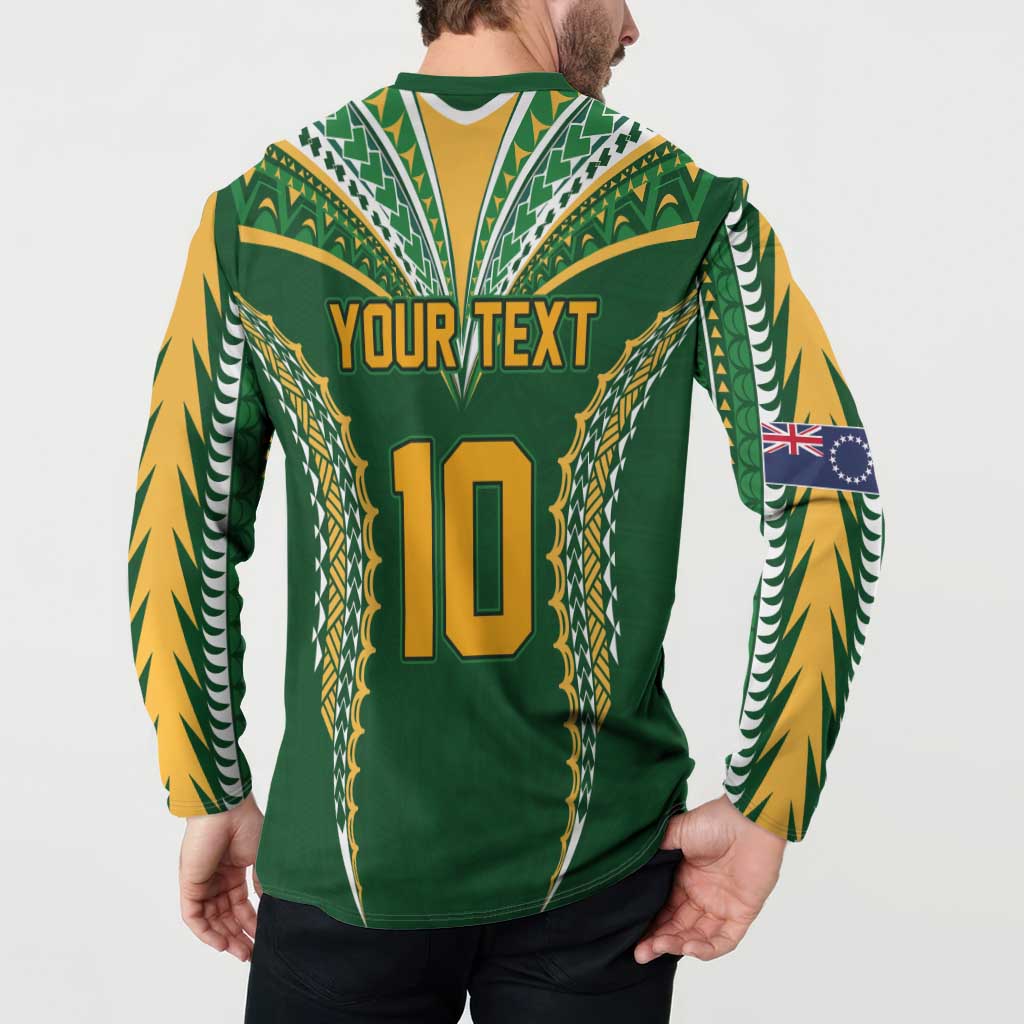 Custom Cook Islands Rugby League Button Sweatshirt Tatau Tribal Pattern-Special Edition Green Color