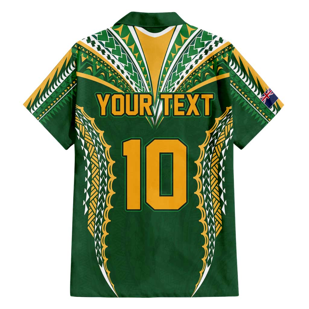 Custom Cook Islands Rugby League Family Matching Long Sleeve Bodycon Dress and Hawaiian Shirt Tatau Tribal Pattern-Special Edition Green Color