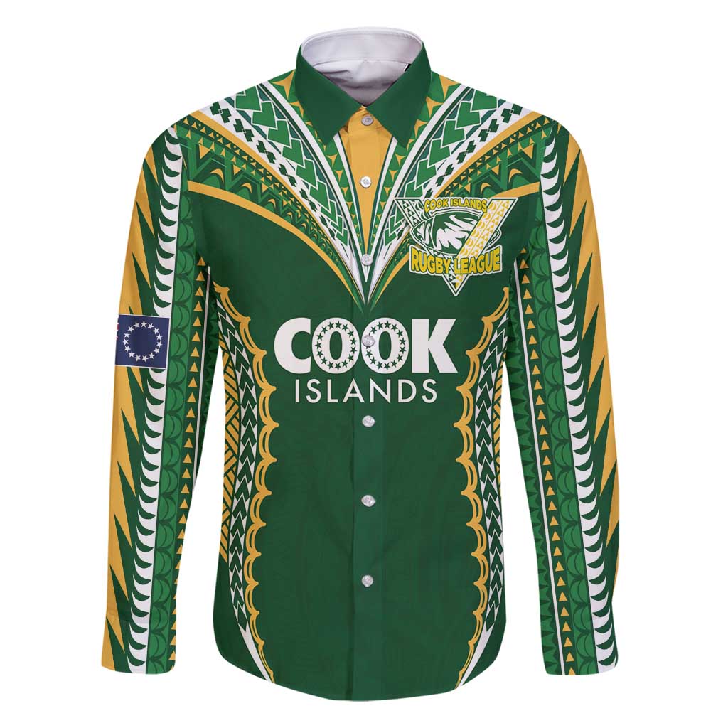 Custom Cook Islands Rugby League Family Matching Long Sleeve Bodycon Dress and Hawaiian Shirt Tatau Tribal Pattern-Special Edition Green Color