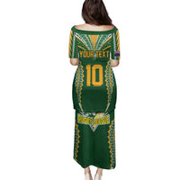 Custom Cook Islands Rugby League Family Matching Puletasi and Hawaiian Shirt Tatau Tribal Pattern-Special Edition Green Color