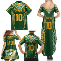 Custom Cook Islands Rugby League Family Matching Summer Maxi Dress and Hawaiian Shirt Tatau Tribal Pattern-Special Edition Green Color