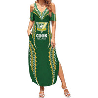 Custom Cook Islands Rugby League Family Matching Summer Maxi Dress and Hawaiian Shirt Tatau Tribal Pattern-Special Edition Green Color