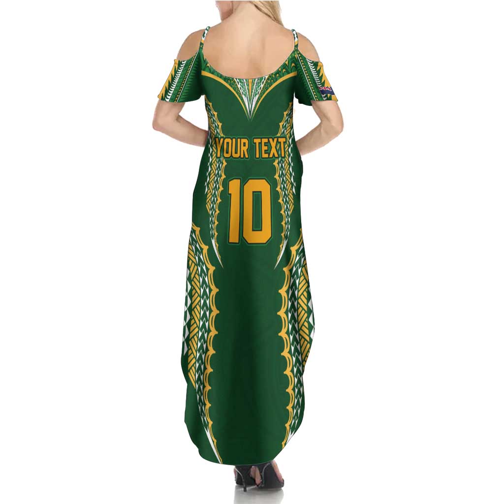Custom Cook Islands Rugby League Family Matching Summer Maxi Dress and Hawaiian Shirt Tatau Tribal Pattern-Special Edition Green Color