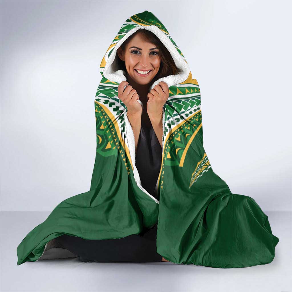 Custom Cook Islands Rugby League Hooded Blanket Tatau Tribal Pattern-Special Edition Green Color