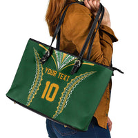 Custom Cook Islands Rugby League Leather Tote Bag Tatau Tribal Pattern-Special Edition Green Color