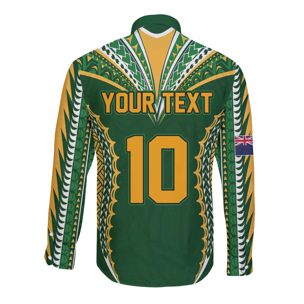 Custom Cook Islands Rugby League Long Sleeve Button Shirt Tatau Tribal Pattern-Special Edition Green Color