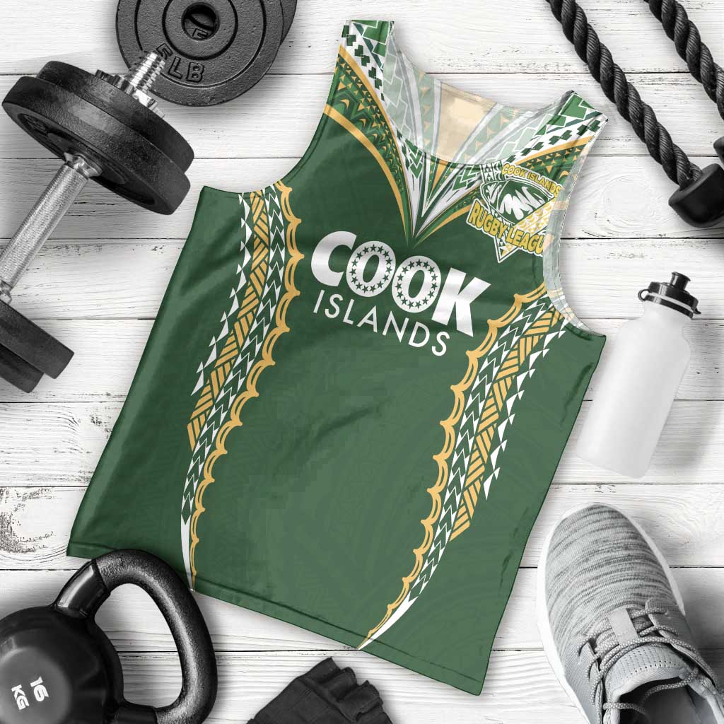 Custom Cook Islands Rugby League Men Tank Top Tatau Tribal Pattern-Special Edition Green Color