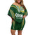 Custom Cook Islands Rugby League Off Shoulder Short Dress Tatau Tribal Pattern-Special Edition Green Color