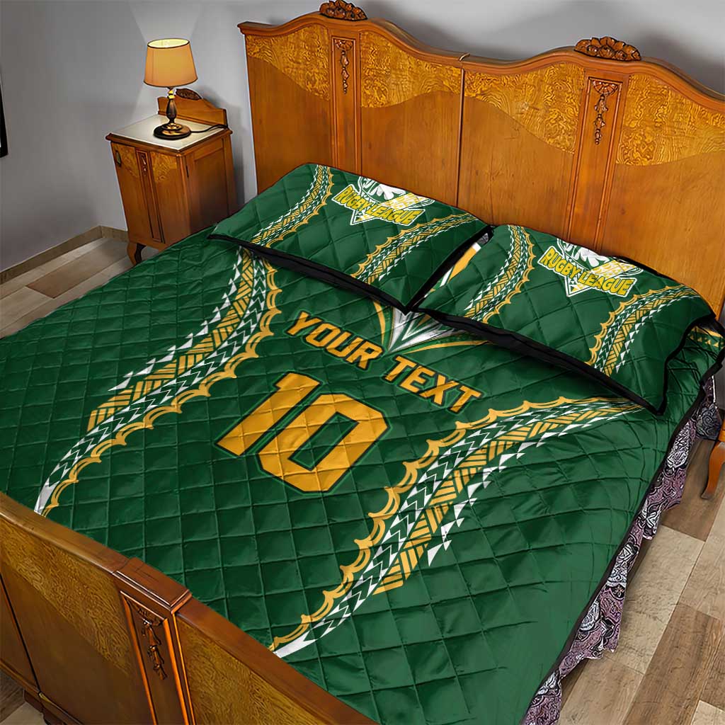Custom Cook Islands Rugby League Quilt Bed Set Tatau Tribal Pattern-Special Edition Green Color