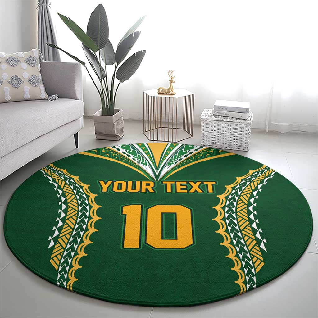 Custom Cook Islands Rugby League Round Carpet Tatau Tribal Pattern-Special Edition Green Color