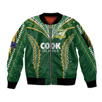 Custom Cook Islands Rugby League Sleeve Zip Bomber Jacket Tatau Tribal Pattern-Special Edition Green Color