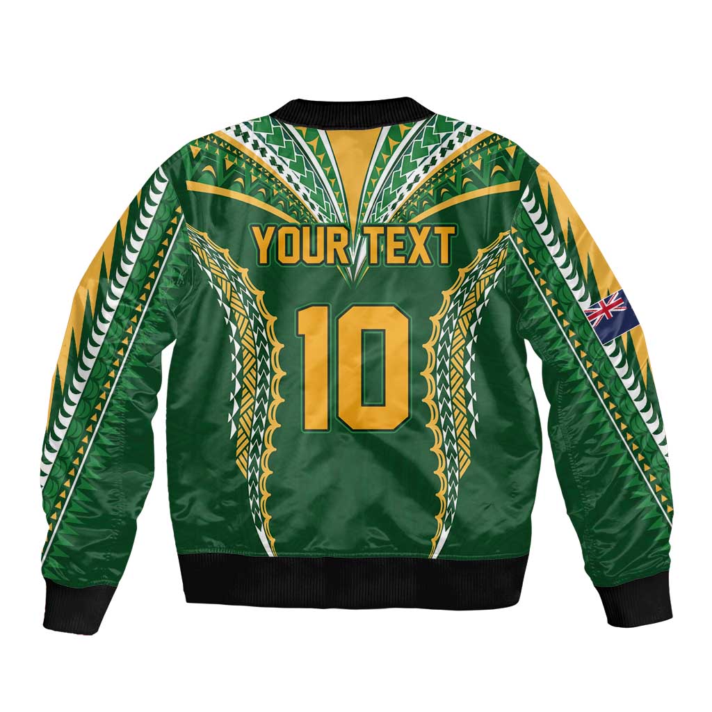 Custom Cook Islands Rugby League Sleeve Zip Bomber Jacket Tatau Tribal Pattern-Special Edition Green Color