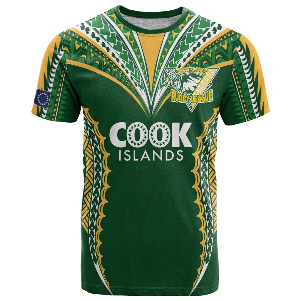 Custom Cook Islands Rugby League T Shirt Tatau Tribal Pattern-Special Edition Green Color