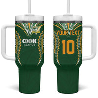 Custom Cook Island Rugby League 2025 Tumbler With Handle Tatau Tribal Pattern-Special Edition Green Color
