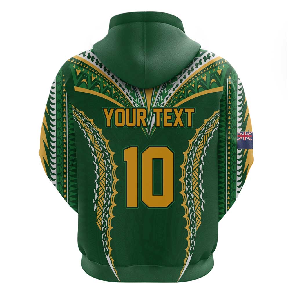 Custom Cook Islands Rugby League Zip Hoodie Tatau Tribal Pattern-Special Edition Green Color