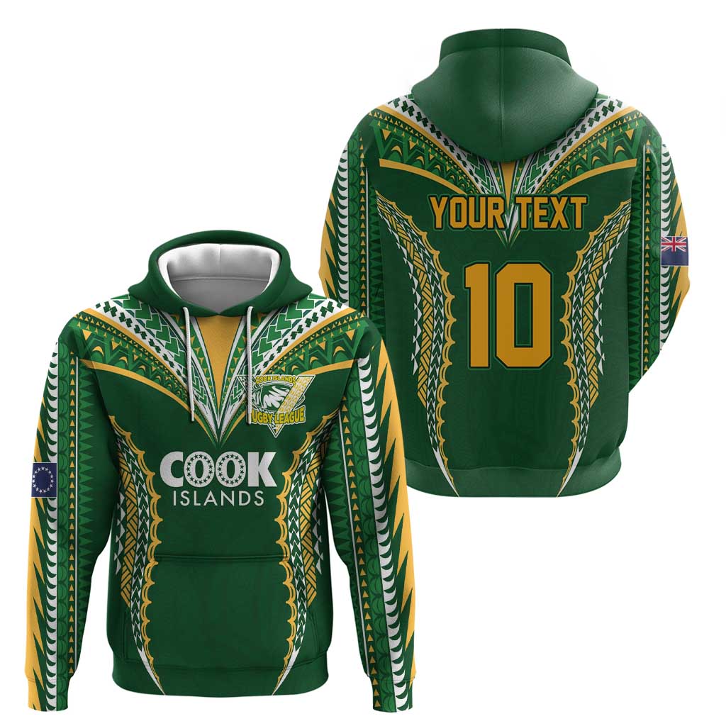 Custom Cook Islands Rugby League Zip Hoodie Tatau Tribal Pattern-Special Edition Green Color
