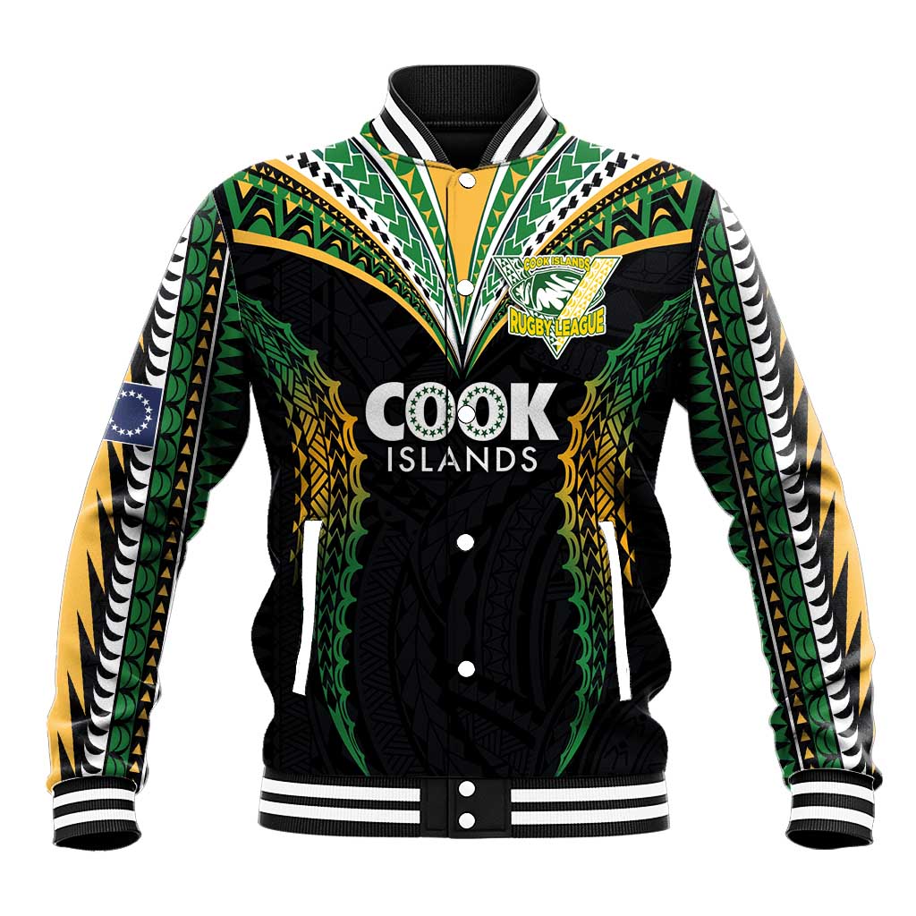 Custom Cook Islands Rugby League Baseball Jacket Tatau Tribal Pattern-Special Edition Black Color