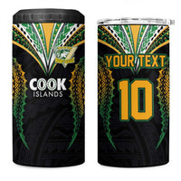 Custom Cook Island Rugby League 2025 4 in 1 Can Cooler Tumbler Tatau Tribal Pattern-Special Edition Black Color