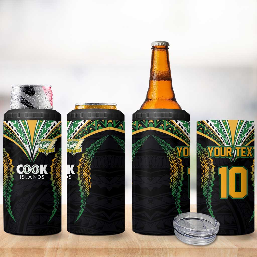 Custom Cook Island Rugby League 2025 4 in 1 Can Cooler Tumbler Tatau Tribal Pattern-Special Edition Black Color