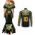 Custom Cook Islands Rugby League Couples Matching Mermaid Dress and Long Sleeve Button Shirt Tatau Tribal Pattern-Special Edition Black Color