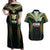 Custom Cook Islands Rugby League Couples Matching Off Shoulder Maxi Dress and Hawaiian Shirt Tatau Tribal Pattern-Special Edition Black Color