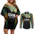 Custom Cook Islands Rugby League Couples Matching Off Shoulder Short Dress and Long Sleeve Button Shirt Tatau Tribal Pattern-Special Edition Black Color