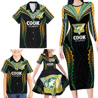 Custom Cook Islands Rugby League Family Matching Long Sleeve Bodycon Dress and Hawaiian Shirt Tatau Tribal Pattern-Special Edition Black Color