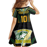 Custom Cook Islands Rugby League Family Matching Mermaid Dress and Hawaiian Shirt Tatau Tribal Pattern-Special Edition Black Color