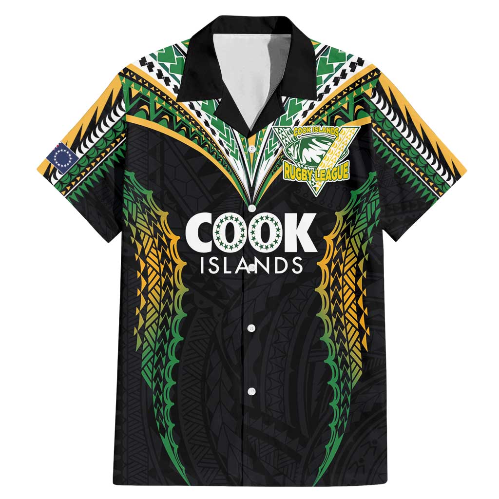 Custom Cook Islands Rugby League Family Matching Mermaid Dress and Hawaiian Shirt Tatau Tribal Pattern-Special Edition Black Color