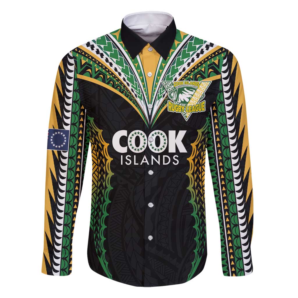 Custom Cook Islands Rugby League Family Matching Mermaid Dress and Hawaiian Shirt Tatau Tribal Pattern-Special Edition Black Color