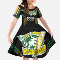 Custom Cook Islands Rugby League Family Matching Off The Shoulder Long Sleeve Dress and Hawaiian Shirt Tatau Tribal Pattern-Special Edition Black Color
