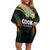 Custom Cook Islands Rugby League Family Matching Off Shoulder Short Dress and Hawaiian Shirt Tatau Tribal Pattern-Special Edition Black Color