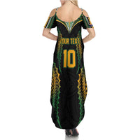 Custom Cook Islands Rugby League Family Matching Summer Maxi Dress and Hawaiian Shirt Tatau Tribal Pattern-Special Edition Black Color